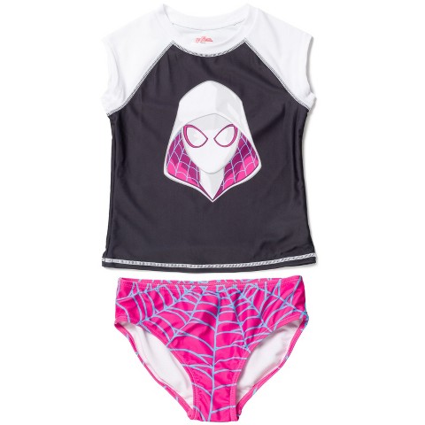 Marvel Spider-Man Spider-Gwen Ghost Spider Little Girls Rash Guard and Bikini Bottom Black / Purple 6