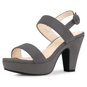 Allegra K Women's Slingback Platform Chunky High Heel Adjustable Buckle Strap Sandals - 1 of 4