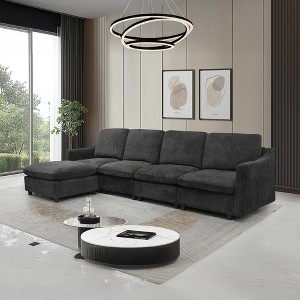 Modern Oversized Deep Seat Sectional Sofa with Reversible Chaise, Five-Seat Armless Couch in Loop Yarn Fabric - 1 of 4