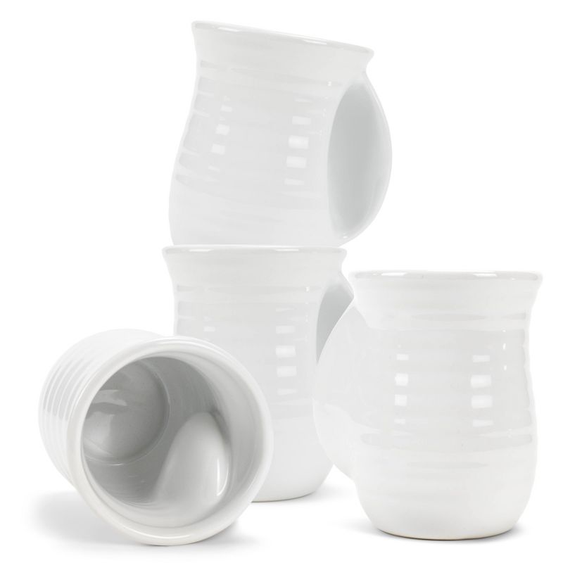 Elanze Designs Ribbed 14 ounce Ceramic Stoneware Handwarmer Mugs Set of 4, White, 1 of 6