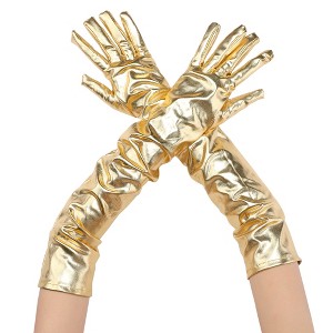 INSPIRE CHIC Women's Faux Leather Shiny Full Finger Opera Long Evening Gloves - 1 of 4