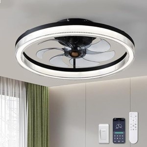 Siljoy 20" Low Profile Ceiling Fan with Light & Remote Control, Flush Mount Fandelier - 1 of 1