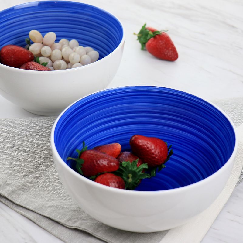 Gibson Home Crenshaw 7 Inch 2 Piece Stoneware Bistro Bowl Set in Blue and White, 2 of 7