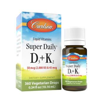 Carlson - Super Daily D3+K2, 50 mcg (2000 IU) & 45 mcg, Liquid Vitamins D & K, Vegetarian, Unflavored