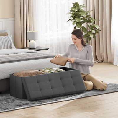 43" Folding Storage Ottoman Bench, Ottoman with Storage, End of Bed Bench, Storage Chest, Foot Rest Stool, Padded Seat