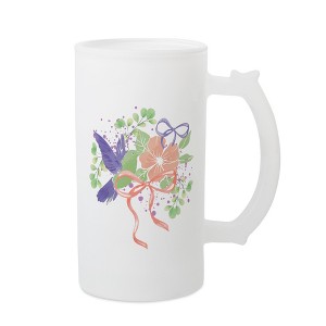 Elanze Designs Freezable Beer Stein Mug With Thumb Grip Handle, 16 Ounce Frosted Glass, Hummingbird Floral - 1 of 1