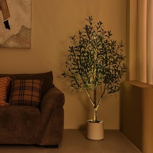 DR.Planzen 5/6FT Illuminated Artificial Olive Tree with LED Planter, Twinkling Faux Olive Tree for Christmas Holiday Decor, Indoor Festive Lighting - 1 of 4