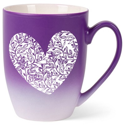 Elanze Designs Heart Leaf Two Toned Ombre Matte Purple and White 12 ounce Ceramic Stoneware Coffee Cup Mug