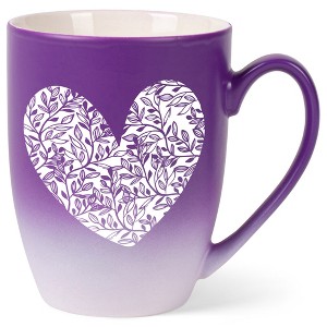 Elanze Designs Heart Leaf Two Toned Ombre Matte Purple and White 12 ounce Ceramic Stoneware Coffee Cup Mug - 1 of 4