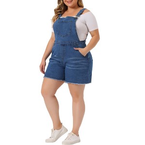 Women's Plus Size Outfits Fashion Overalls Denim Ripped Raw Hem Shortalls - Agnes Orinda - 1 of 4