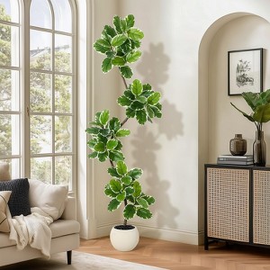 Fiddle Leaf Fig Tree Artificial Indoor, Faux Rubber Tree with Sphere Planter, Tall Artificial Plants with Moss for Home Decor Office Living Room - 1 of 4