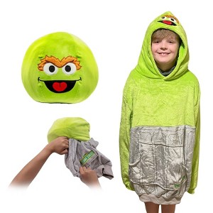 Plushible Sesame Street Oscar The Grouch Kids Snugible Blanket Hoodie & Pillow - 1 of 4