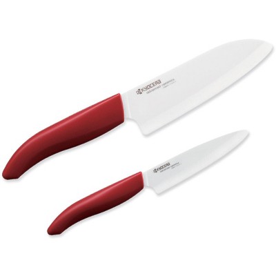 Kyocera Revolution Ceramic 5.5" Santoku & 4.5" Utility Knife Gift Set, Red