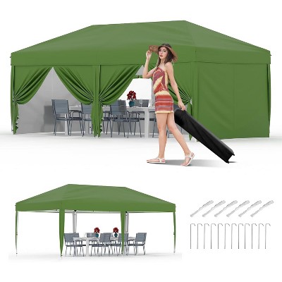 20x10 Pop Up Canopy with 6-Sidewall, Outdoor Tent with Portable Roller Bag - 3 Adjustable Height, 4 Weight Bags, 8 Stakes & 6 Guy Ropes