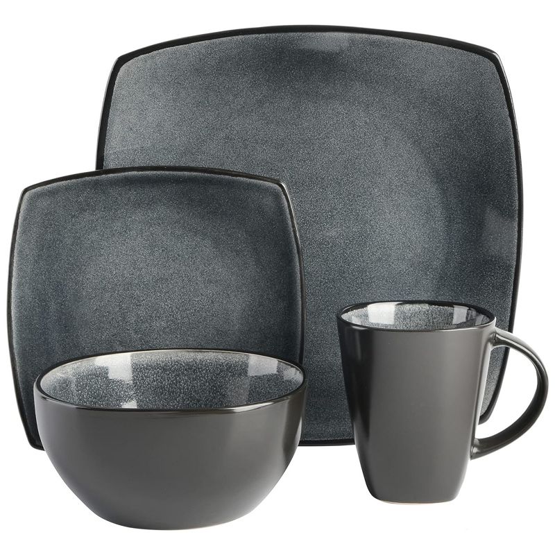 Gibson Soho Lounge 16 Piece Soft Square Stoneware Dinnerware Set in Carbon, 2 of 7