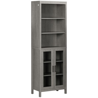 kleankin Tall Bathroom Storage Cabinet with 3 Tier Shelf, Glass Door Cupboard, Freestanding Linen Tower with Adjustable Shelves