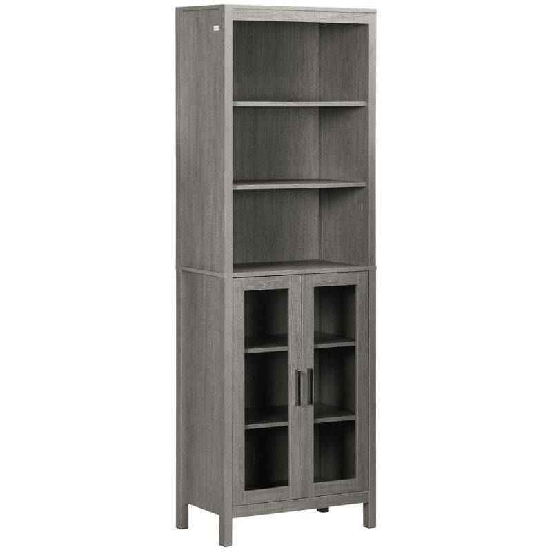 kleankin Tall Bathroom Storage Cabinet with 3 Tier Shelf, Glass Door Cupboard, Freestanding Linen Tower with Adjustable Shelves, 1 of 7