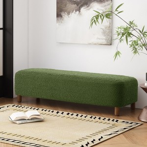 Okak Comfortable Upholstered Ottoman Bench with Wooden Legs, Rectangular Extra Long Footrest Stool for Bedroom,Entryway,Hallway, Dark Green - 1 of 4