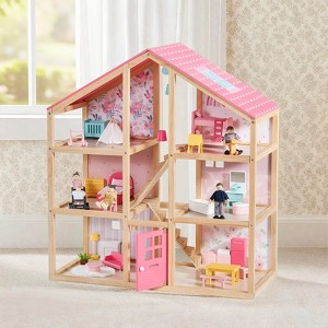 Tiny Land® Sweetwood Love Dollhouse & 5-Piece Poseable Wooden Dolls Family Set - 1 of 4
