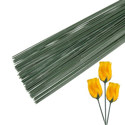 Unique Bargains Green Plastic Wrap Metal Floral Stem Wire for Flower Arrangements