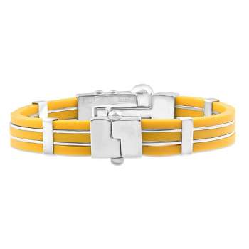 Pompeii3 Men's Steel And Yellow Silicone Two Tone 11mm 8 " Bangle Bracelet