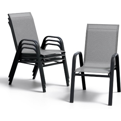 Outdoor Patio Chairs Set of 4,Stackable Metal Dining Chairs Set with Teslin Breathable Material All Weather Resistant for Backyard, Lawn, Porch