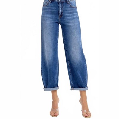 Women's High Rise Crop Mild Barrel Jeans - RISEN