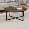 42" Arcadia Acacia Wood Round Coffee Table Dark Brown - Alaterre Furniture: Industrial Style, Metal Legs - 4 of 4