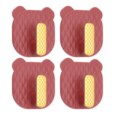 Unique Bargains Plastic Bear Shape Self-Adhesive Bathroom Kitchen Wall Hooks 4 Pcs