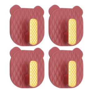 Unique Bargains Plastic Bear Shape Self-Adhesive Bathroom Kitchen Wall Hooks 4 Pcs - 1 of 3
