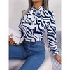 Women's Color Block Striped Blouse Tie Neck Long Sleeve Top - 3 of 4