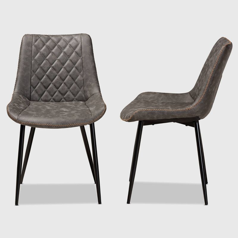 Set of 2 Loire Faux Leather Upholstered Dining Chair Gray/Black - Baxton Studio, 3 of 10