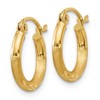 Black Bow Jewelry 2mm x 13mm 14k Yellow Gold Satin & Diamond-Cut Round Hoop Earrings - 2 of 4