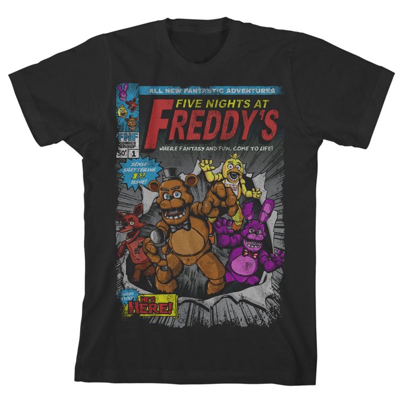 Five Nights at Freddy's Comic Cover Art Boy's Black T-shirt, 1 of 4
