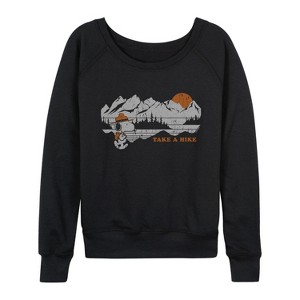 Women's - Peanuts - Take A Hike Lightweight French Terry Wide Neck Long Sleeve Graphic Shirt - 1 of 4