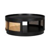 Round Coffee Table Wooden Sofa Table Side Table Cane Center Table with PE Rattan Side, Mid-Century Modern, Black/Brown-ModernLuxe - 4 of 4