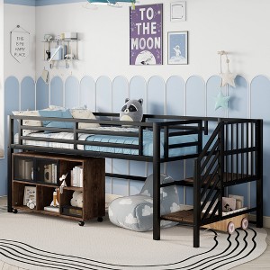 Hrinhom Twin Metal Loft Bed with Storage Cubby - 1 of 4