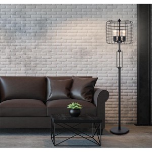 Vynxaria Illuminate Your Space with This 65 - Inch H Black Industrial Floor Lamp with Wire Cage and Edison Bulb - 1 of 4