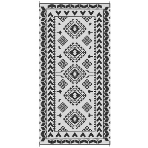 Aghana Digitals Reversible Blue & White Rhombus Outdoor Rug, 9'x18' Waterproof Polypropylene with - 1 of 4