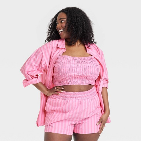 Women's Long Sleeve Button-Down Shirt - A New Day™ Pink Striped XXL
