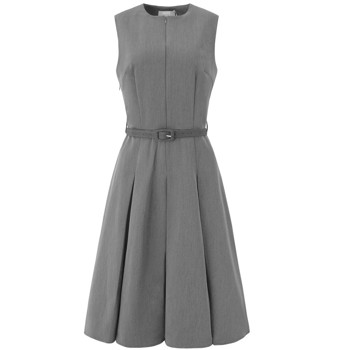 Женские платья INSPIRE CHIC Women's Round Neck Sleeveless Zip Front Belted Fit Flare Work Dresses Gray Medium — фото 2