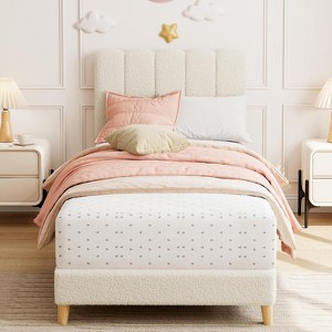 Upholstered Platform Bed with Wave Headboard for Girls/Boys/Kids, Easy Assembly, Wooden Slats Support, No Box Spring Needed - 1 of 4