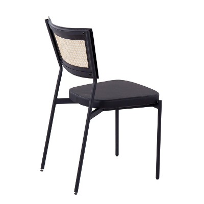 Black Faux Leather and Rattan Side Chair Set with Metal Frame