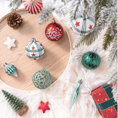 70-Piece Shatterproof Red, Green, White and Silver Christmas Ornament Set