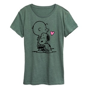 Women's - Peanuts - Snoopy and Charlie Brown Hug with Heart Short Sleeve Graphic T-Shirt - 1 of 4