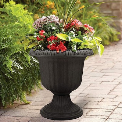Black Resin Grecian Urn Planter Pot for Outdoor Entryways