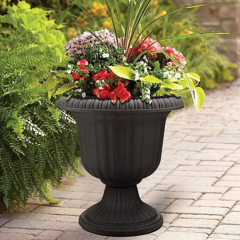 Southern Patio Lightweight 19 Inch Round Outdoor Utopian Urn Accent Pot for Large Sized Flower Plants with UV Coated Finish, Black, 6 of 7