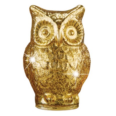 Collections Etc LED Lighted Golden Owl Decorative Glass Statue 4.75 X 4.25 X 7.5