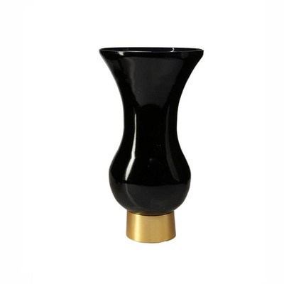 Classic Touch Black S-Shaped Glass Vase with Gold Base