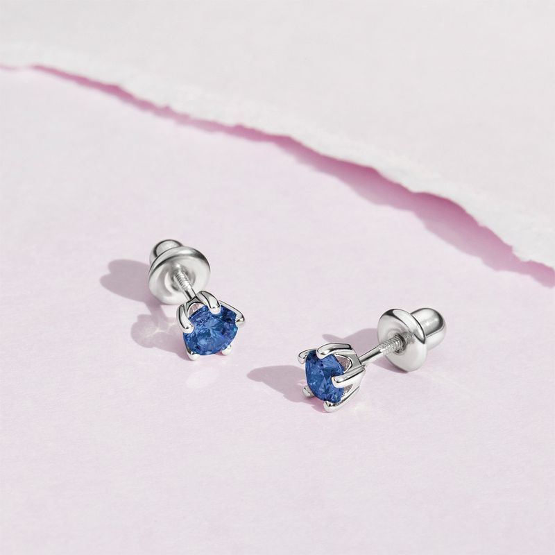 Girl's Classic CZ Birthstone Solitaire Screw Back Sterling Silver Earrings - In Season Jewelry, 5 of 8